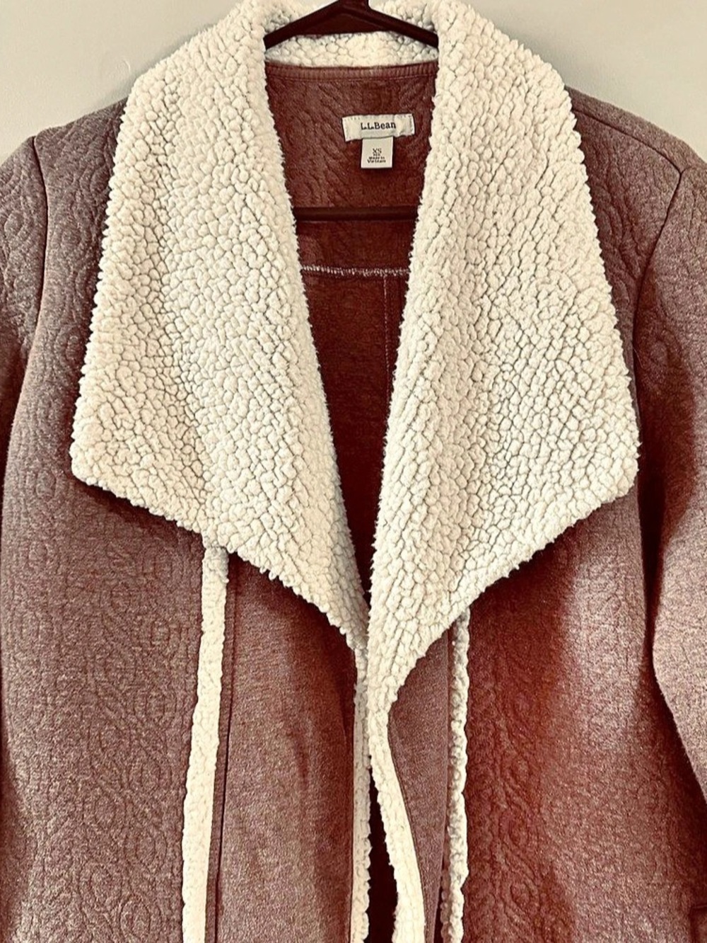 L.L.Bean Womens Jacket Open Front Wide Cozy Collar Boxy Cut Sz X Small Petite